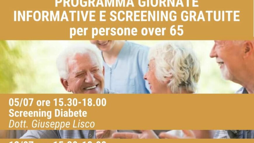 Screening gratuito: Diabete • Alzheimer • Parkinson – 5/12 Luglio 2022